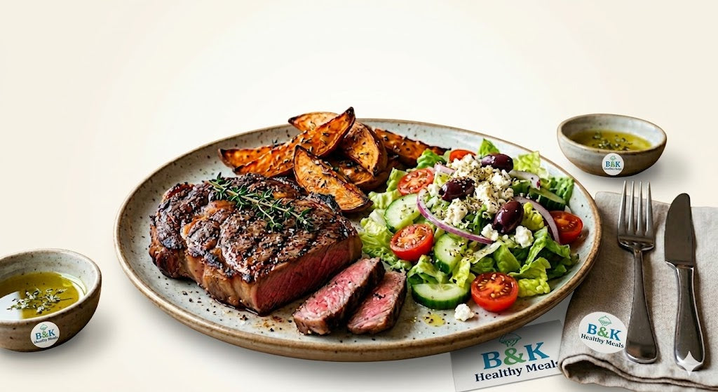 Ribeye Steak and sweet potato wedges